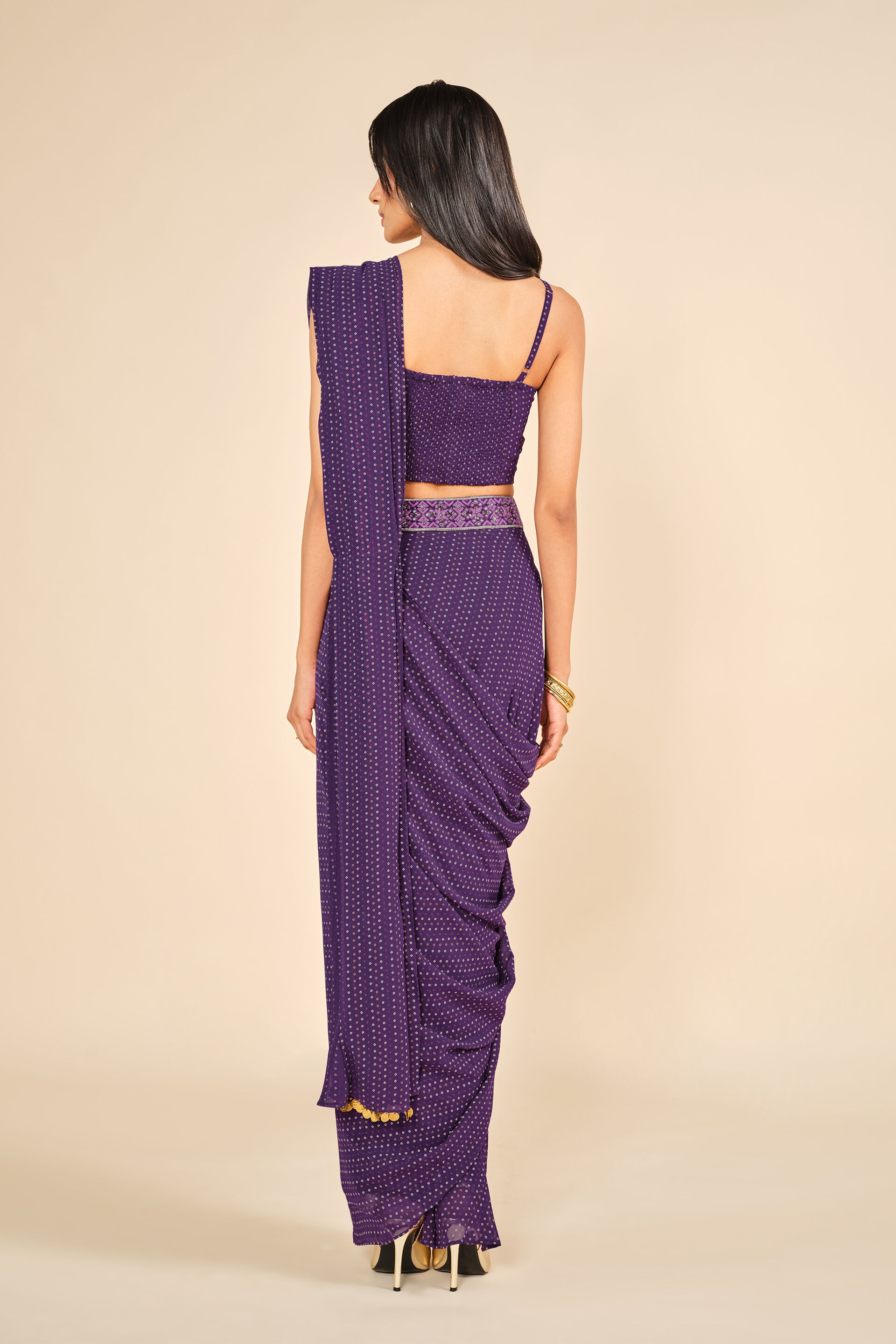 Sitaare Saare Pre-Draped Purple Saree, Purple, image 4